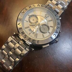 Versace 44mm Medusa Mens Chronograph Metallic Silver Watch with Chronograph